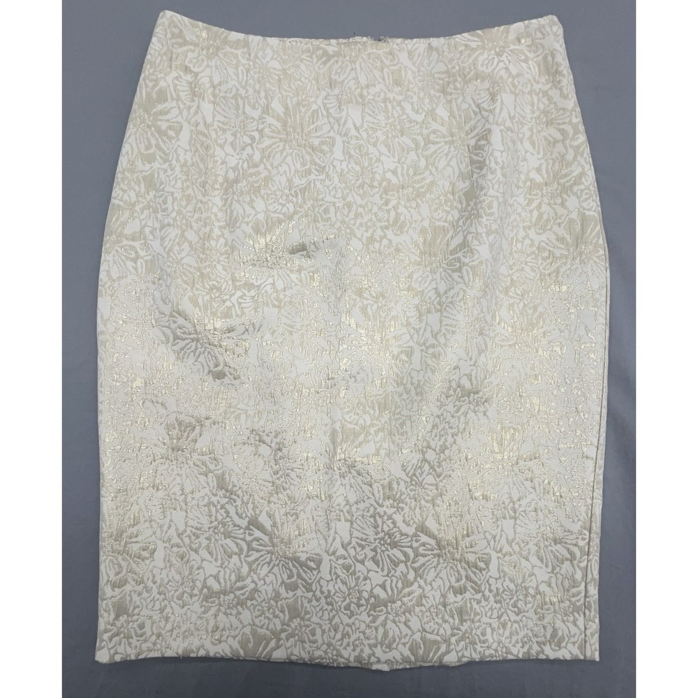 Metallic Jacquard Brocade Skirt 8 Beige Gold Pencil Casual Party Whimsy Fairy